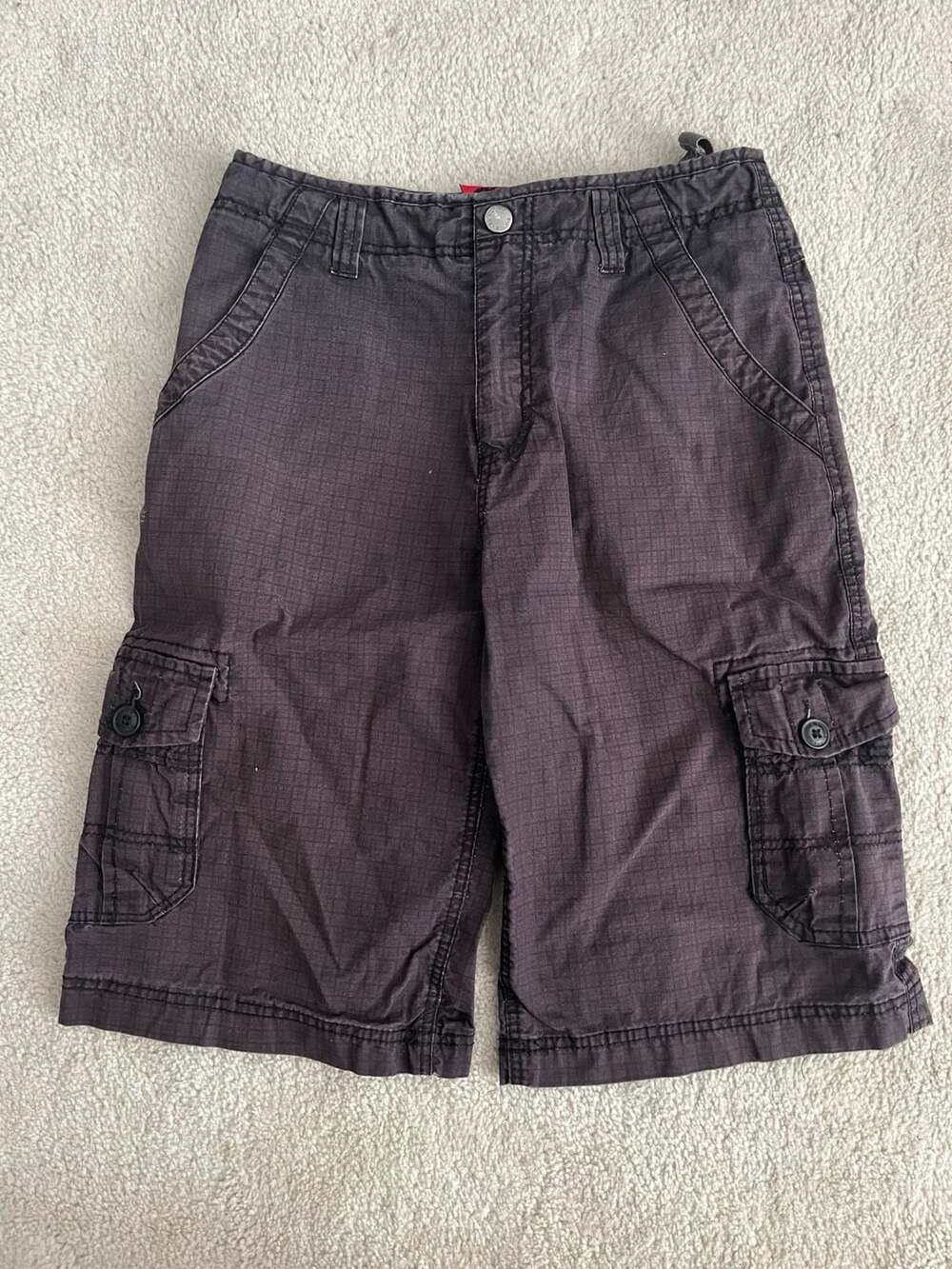 Reign Supreme Cargo Shorts Size 14 Dark Gray Cotton Grid Checkered